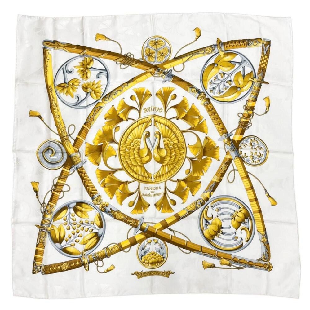 HERMES Hermes Carre 90 Scarf/Muffler Silk White Women's DAIMYO PRINCES DU SOL...